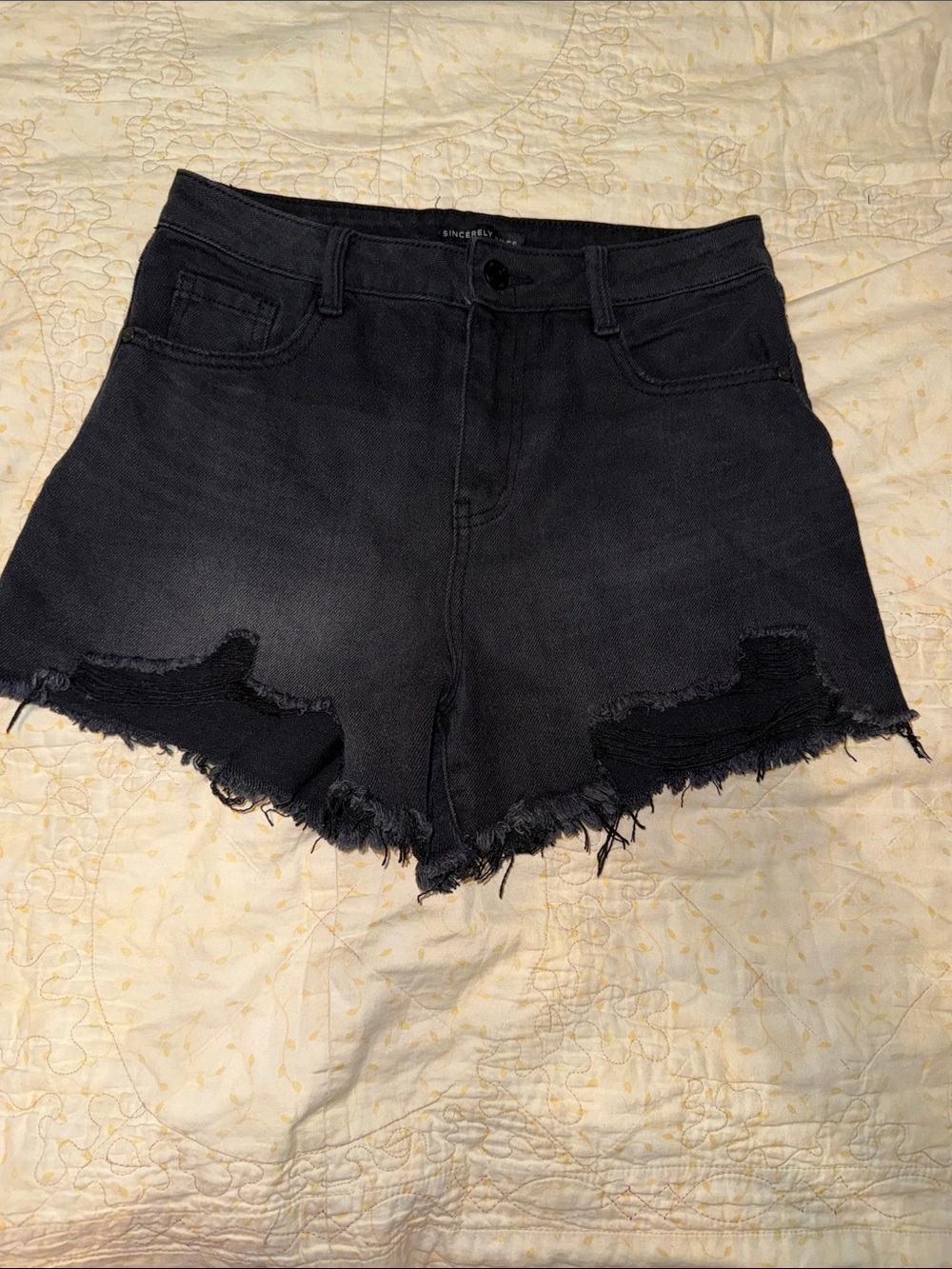 Black Distressed High-Rise Denim Shorts
